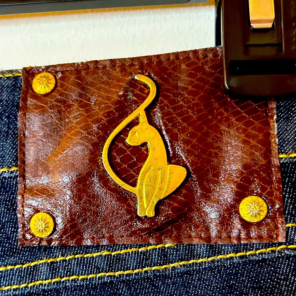 Baby Phat size 15  denim jeans leather cat logo patch y2k vintage